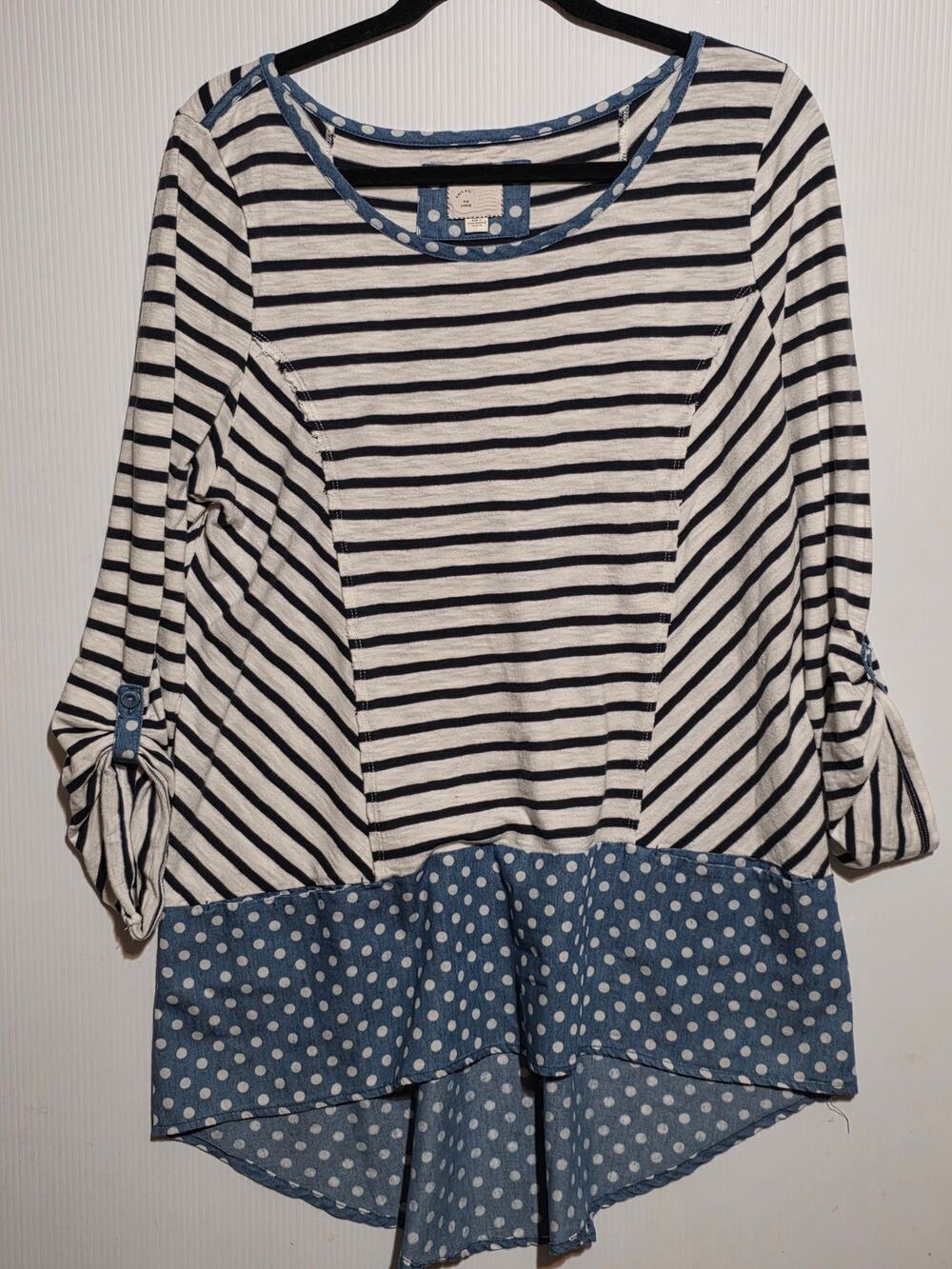 Postmark by Anthropologie Large Striped Polka Dot Mixed Media Tunic Top Chic